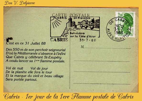 169 � Cabris � 31/07/88 - Flamme postale